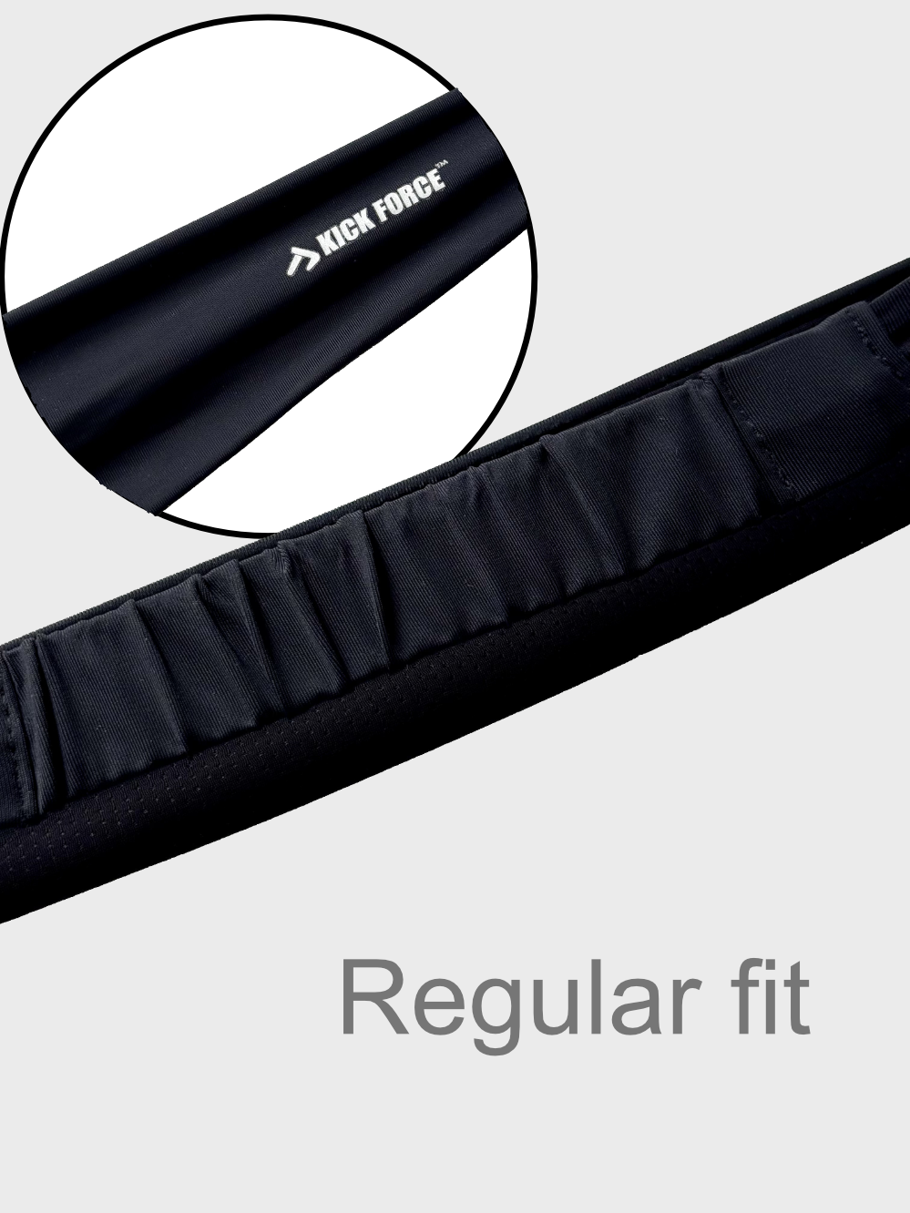 Black Headband with 'Kick Force' branding on a light gray background