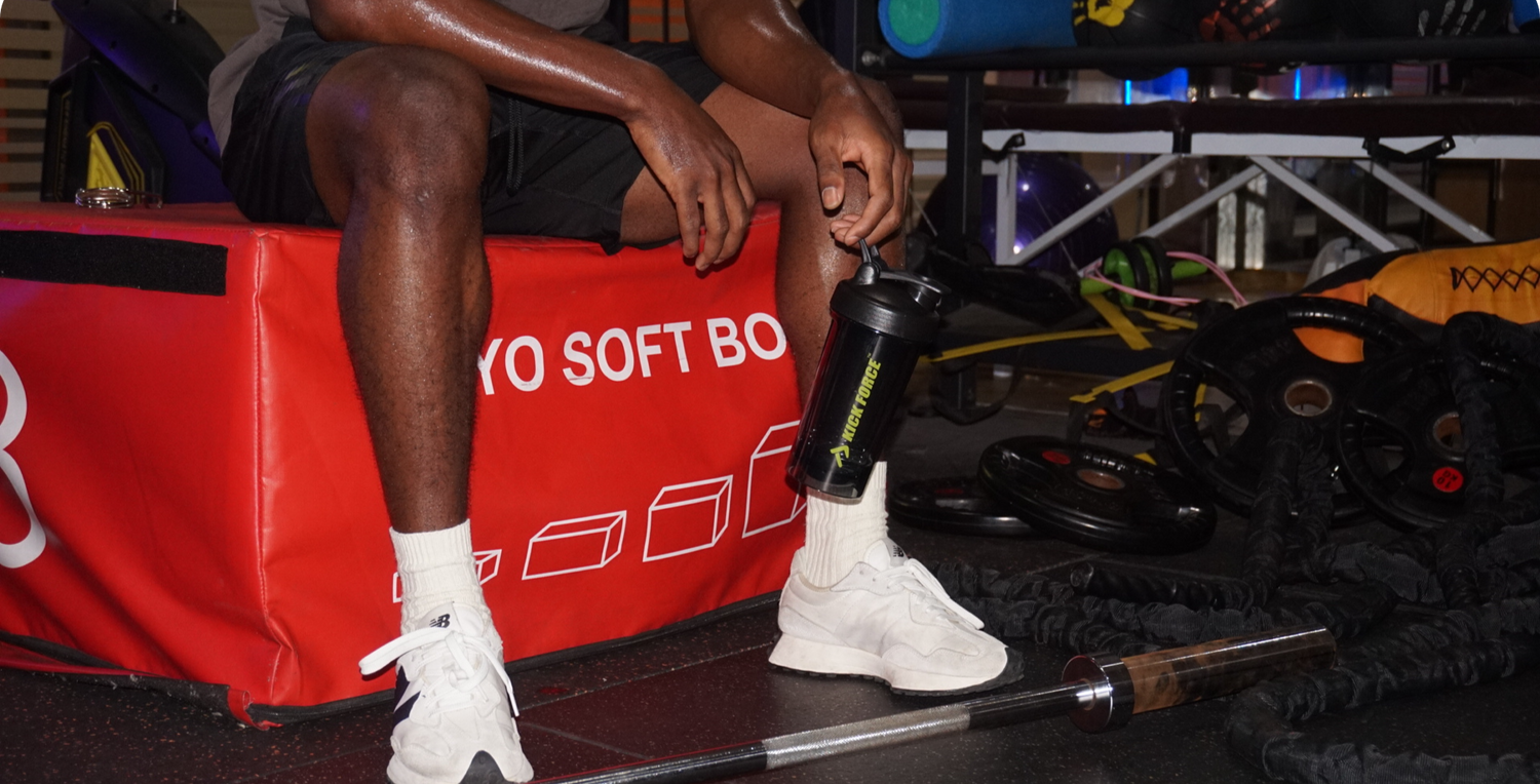 Kick Force Protein Shaker Bottle at the gym